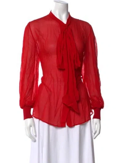 Pre-owned Givenchy Silk Tie Neck Blouse In Red