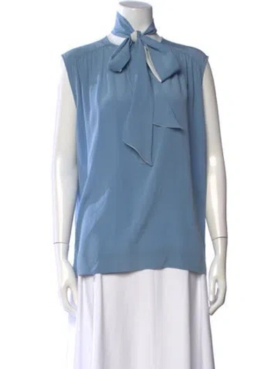Pre-owned Givenchy Silk Tie Neck Top In Blue