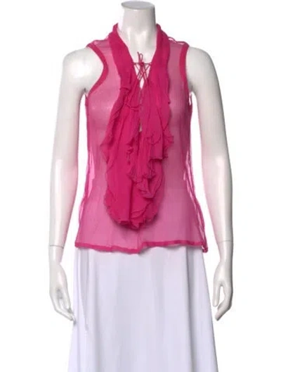 Pre-owned Givenchy Silk Tie Neck Top In Pink