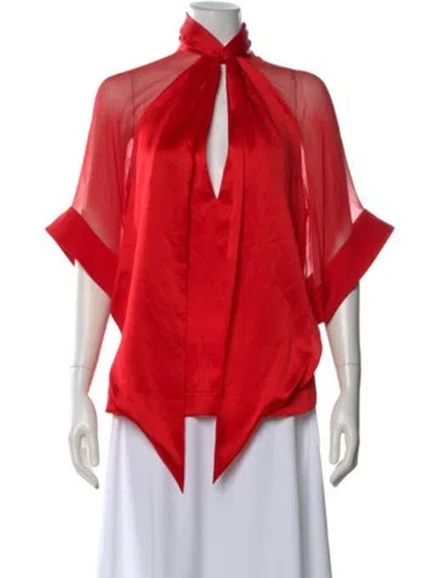 Pre-owned Givenchy Silk Tie Neck Top In Red