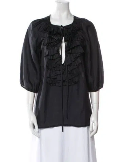 Pre-owned Givenchy Silk V-neck Blouse In Black
