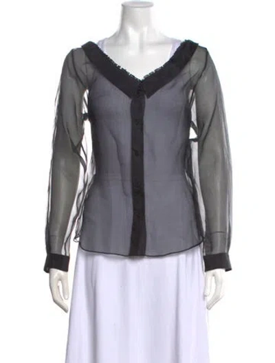 Pre-owned Givenchy Silk V-neck Blouse In Black