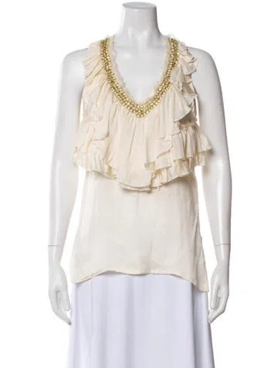 Pre-owned Givenchy Silk V-neck Blouse In Neutral