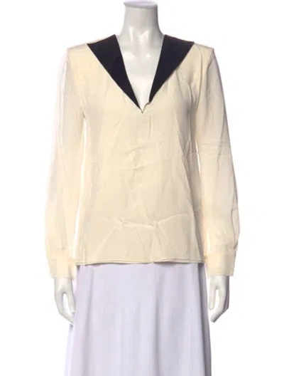 Pre-owned Givenchy Silk V-neck Blouse W/ Tags In Neutrals