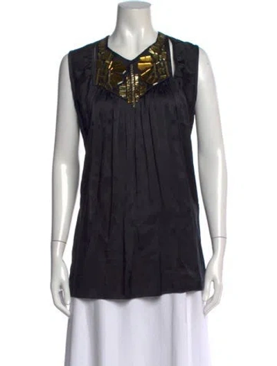 Pre-owned Givenchy Silk V-neck Top In Black