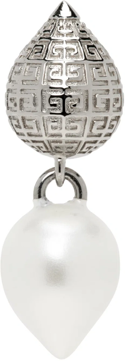 Givenchy Silver & White G Stud Single Earring In 132-white/silvery