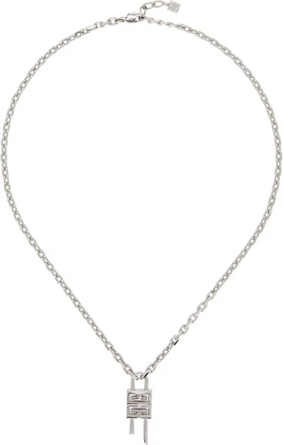 Givenchy Silver Mini Lock Necklace In Metallic