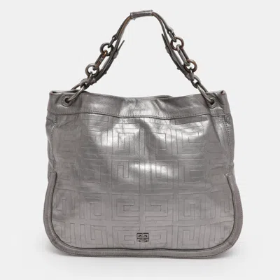 Pre-owned Givenchy Silver Monogram Leather Hobo