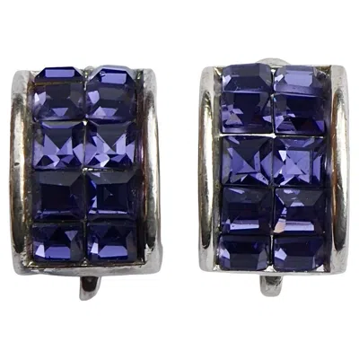 Pre-owned Givenchy Silver Plated Lilac Rhinestones Half Hoop Clip On Earrings In Multi