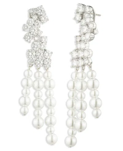 Givenchy Silver-tone Crystal & Imitation Pearl Chandelier Earrings In White