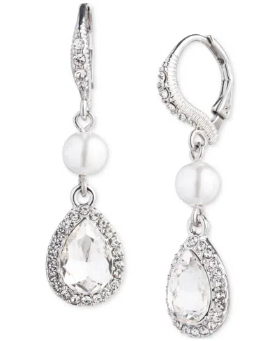 Givenchy Silver-tone Crystal & Imitation Pearl Double Drop Earrings In White