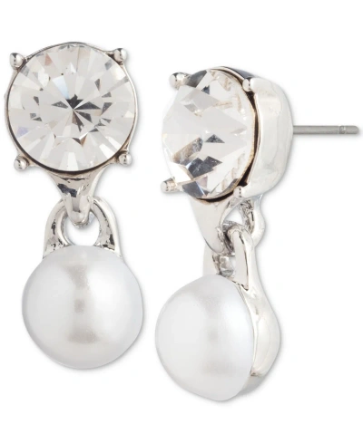 Givenchy Silver-tone Crystal & Imitation Pearl Drop Earrings In White