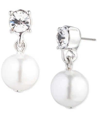 Givenchy Silver-tone Crystal & Imitation Pearl Drop Earrings In White