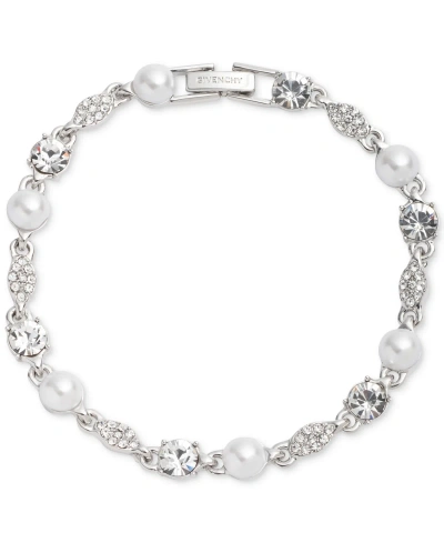 Givenchy Silver-tone Crystal & Imitation Pearl Flex Bracelet In White