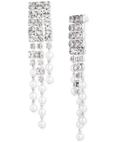 Givenchy Silver-tone Crystal & Imitation Pearl Fringe Chandelier Earrings In White
