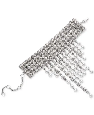 Givenchy Silver-tone Crystal & Imitation Pearl Fringe Flex Bracelet In White