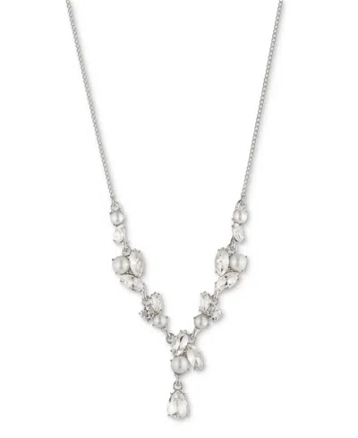 Givenchy Silver-tone Crystal & Imitation Pearl Lariat Necklace, 16" + 3" Extender