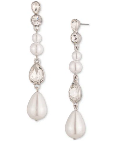 Givenchy Silver-tone Crystal & Imitation Pearl Linear Drop Earrings