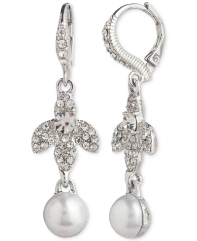 Givenchy Silver-tone Crystal & Imitation Pearl Linear Drop Earrings In White