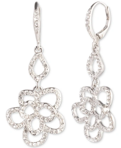 Givenchy Silver-tone Crystal Floral Double Drop Earrings In White