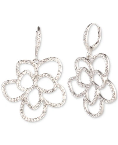 Givenchy Silver-tone Crystal Open Floral Drop Earrings In White