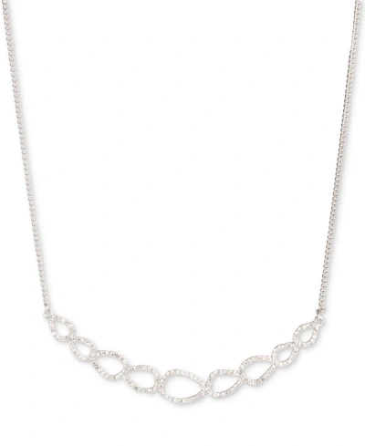 Givenchy Silver-tone Crystal Open Frontal Necklace, 16" + 3" Extender In White