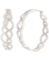 GIVENCHY SILVER-TONE CRYSTAL OPEN HOOP EARRINGS, 1-3/4"
