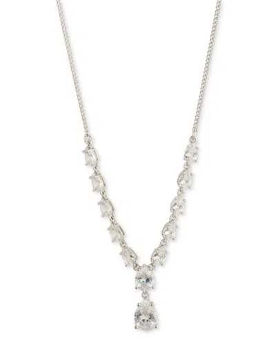 Givenchy Silver-tone Mixed Cubic Zirconia Lariat Necklace, 16" + 3" Extender In Silver,white