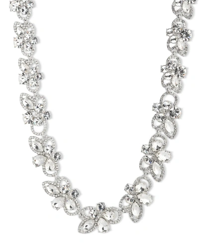 Givenchy Silver-tone Crystal Petal All-around Collar Necklace, 16" + 3" Extender In White