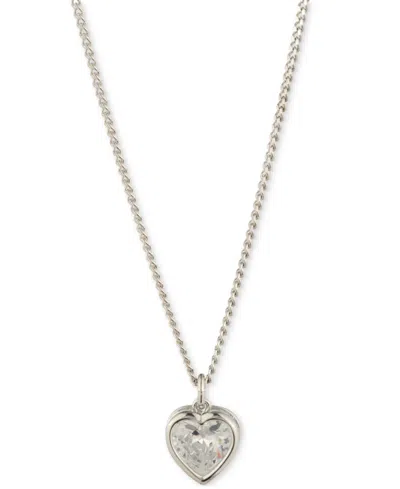 Givenchy Silver-tone Cubic Zirconia Heart Pendant Necklace, 16" + 3" Extender In Crystal White