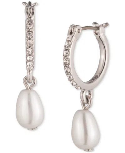 Givenchy Silver-tone Imitation Pearl Pave Hoop Earrings