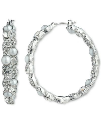 Givenchy Silver-tone Medium Crystal & Imitation Pearl Hoop Earrings, 1.2" In White