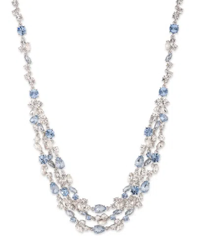 Givenchy Silver-tone Mixed Crystal Layered Necklace, 16" + 3" Extender In Turq,aqua