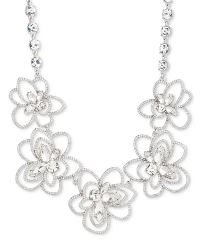Givenchy Silver-tone Pave & Crystal Flower Statement Necklace, 16" + 3" Extender In Crystal Wh