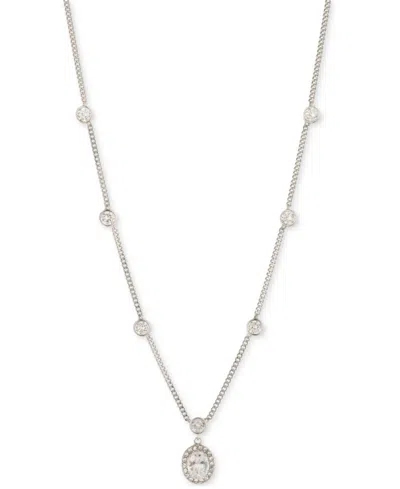Givenchy Silver-tone Pave & Oval Crystal Halo Pendant Necklace, 16" + 3" Extender