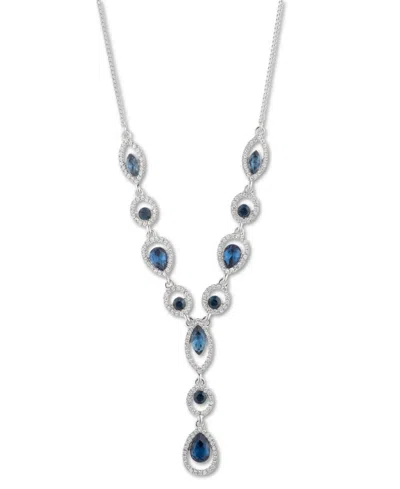 Givenchy Silver-tone Pave Stone Lariat Necklace, 16" + 3" Extender In Navy