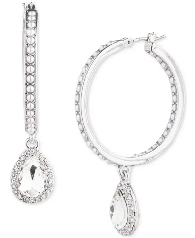 Givenchy Silver-tone Pear-shape Crystal Halo Charm Imitation Pearl Hoop Earrings In White