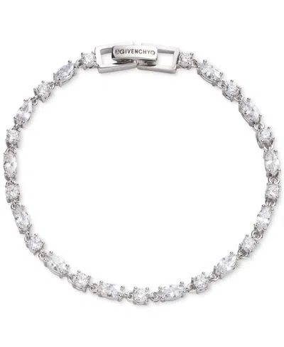Givenchy Silver-tone Round & Marquise-cut Cubic Zirconia Tennis Bracelet In Crystal Wh