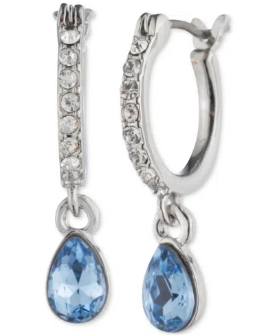 Givenchy Silver-tone Stone & Pave Dangle Small Huggie Hoop Earrings In Turq,aqua
