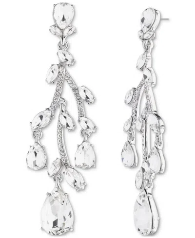 Givenchy Silver Tone Viney Crystal Chandelier Earrings In White