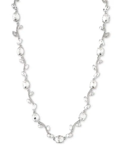 Givenchy Silver Tone Viney Crystal Collar Necklace In White
