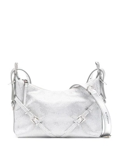 GIVENCHY SILVER VOYOU STRASS EMBELLISHED MINI SHOULDER BAG