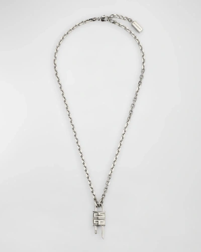 Givenchy Silvery Mini Lock Necklace In Metallic