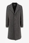 Givenchy Men Wool Blend Coat With Herringbone Motif In Black