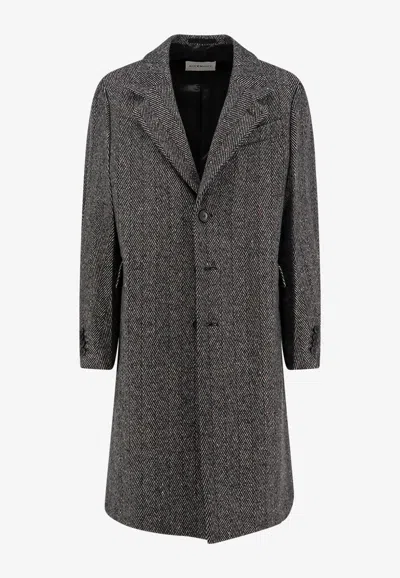 Givenchy Single-breasted Long Herringbone Coat In Black