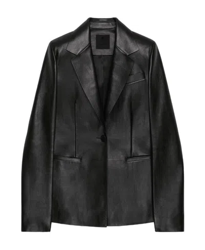 Givenchy Single-breasted Open Leather Jacket In Black