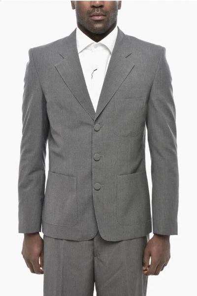 Givenchy Single-breasted Wool Blazer With Patch Pockets In Gray
