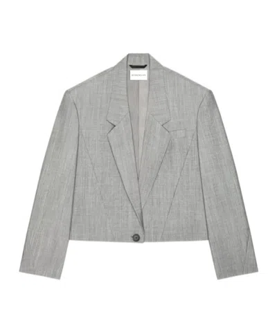 Givenchy Single-breasted Cropped Jacket In Wool And Mohair In Gray