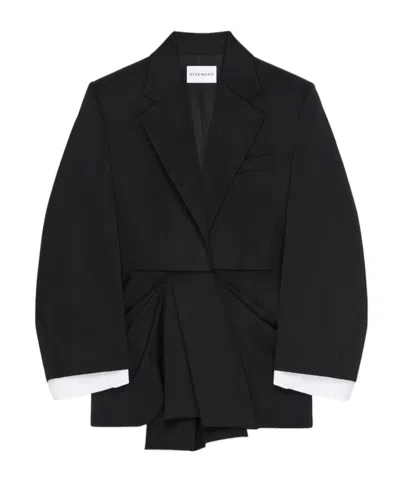 Givenchy Single-breasted Draped Jacket In Wool Grain De Poudre In Black