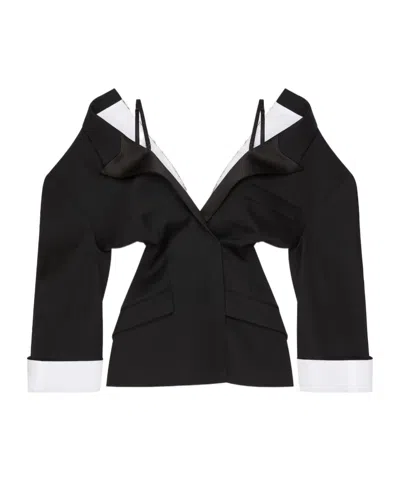 Givenchy Single-breasted Slashed Jacket In Wool Grain De Poudre In Black